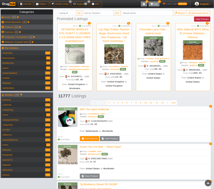 Drughub Market interface